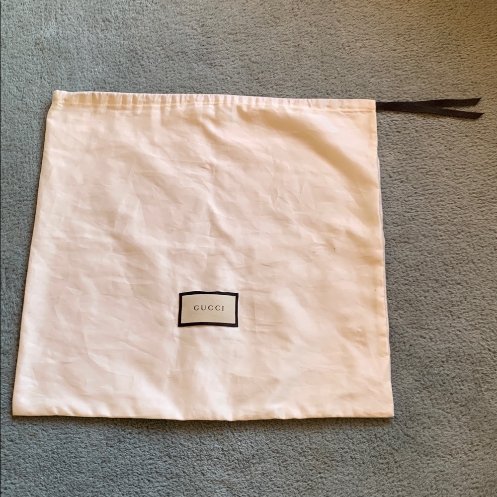 Gucci White Satin Black Logo Large Drawstring Bag